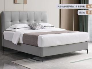 【左右家居】极简时尚真皮大床简约卧室软包皮艺双人床 1.8米床